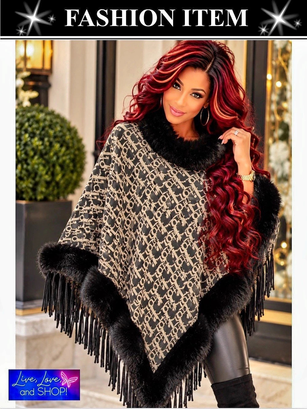 CAPE/PONCHO: Oblique Poncho in Black & White, EUC